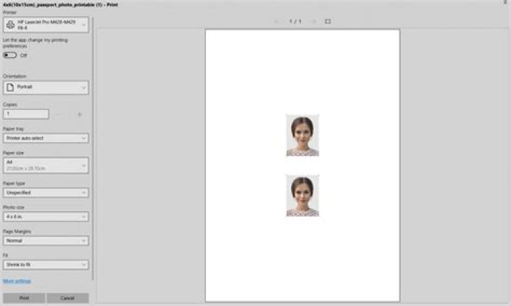 How do I print a passport size photo on my iPhone?