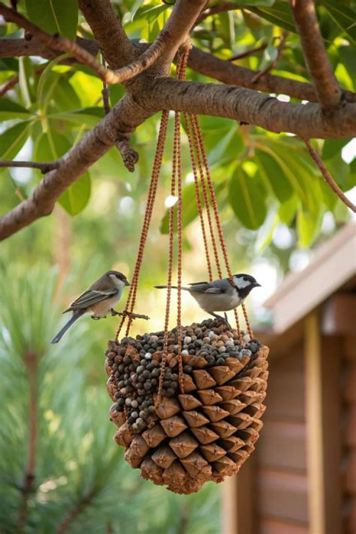 How do you make a bird feeder out of pine cones?