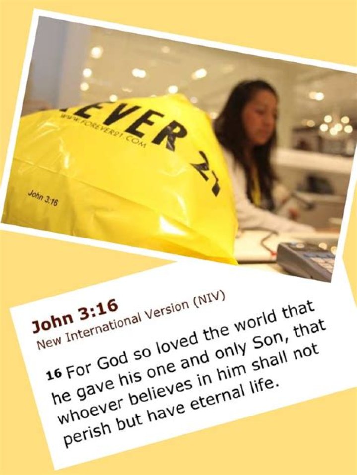 Why is there a Bible verse on the bottom of Forever 21 bags?